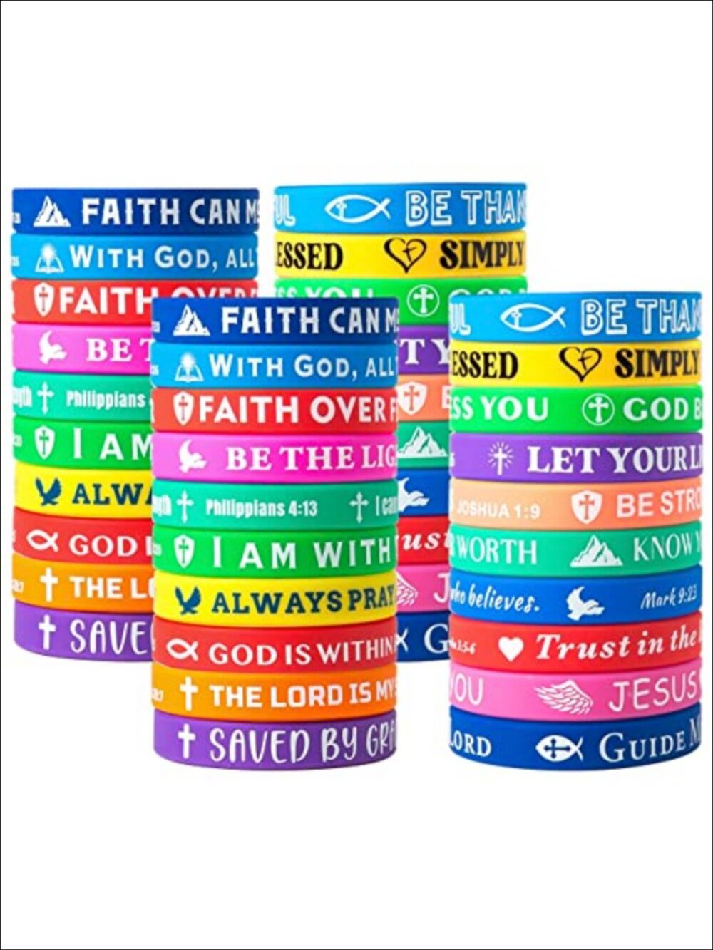 20pk Bible Verse Silicone Wristbands Cross Dove Christian Bracelets